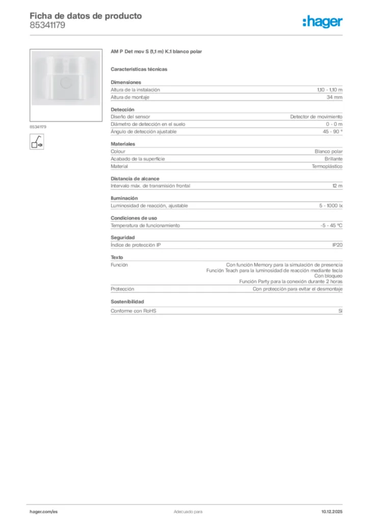 Imagen Hager Ficha de datos de producto 85341179 | Hager España