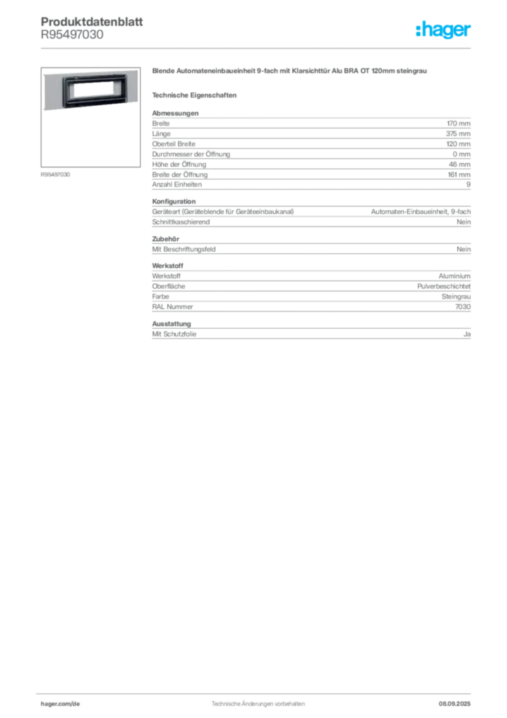 Bild Hager Produktdatenblatt R95497030 | Hager Deutschland