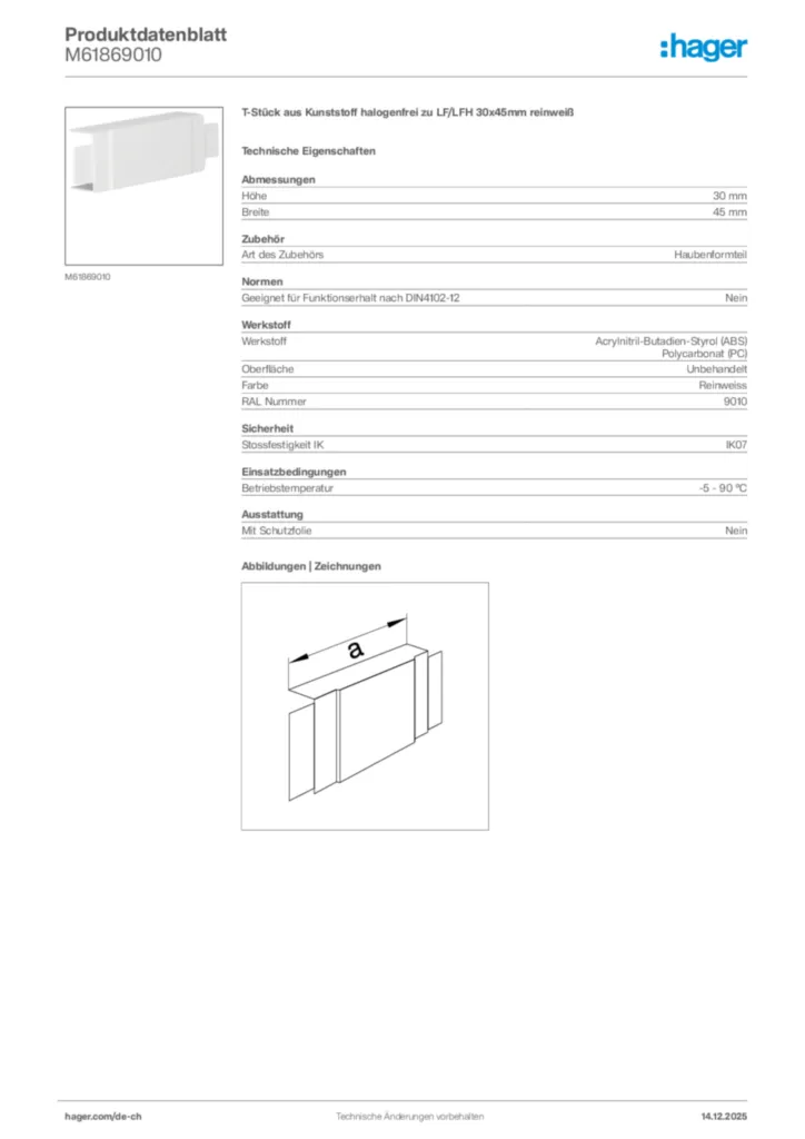 Bild Hager Produktdatenblatt M61869010 | Hager Schweiz