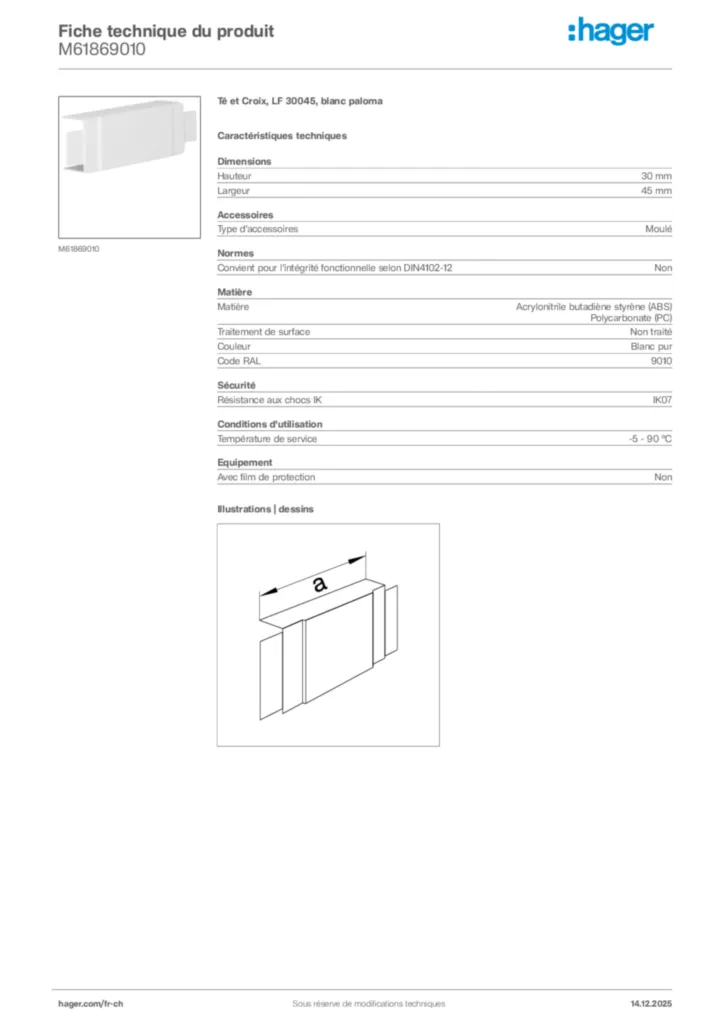 Image Hager Fiche technique du produit M61869010 | Hager Suisse