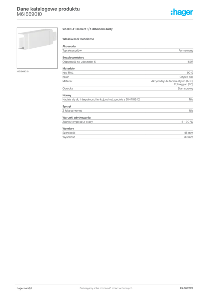 Zdjęcie Hager Dane katalogowe produktu M61869010 | Hager Polska