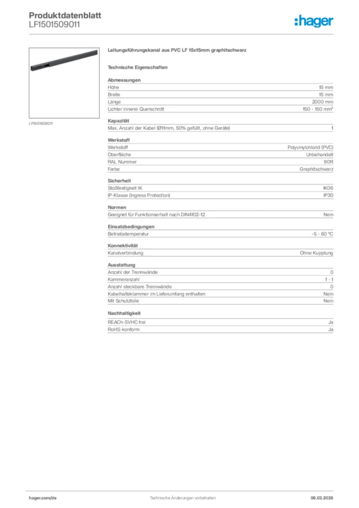 Bild Hager Produktdatenblatt LF1501509011 | Hager Deutschland
