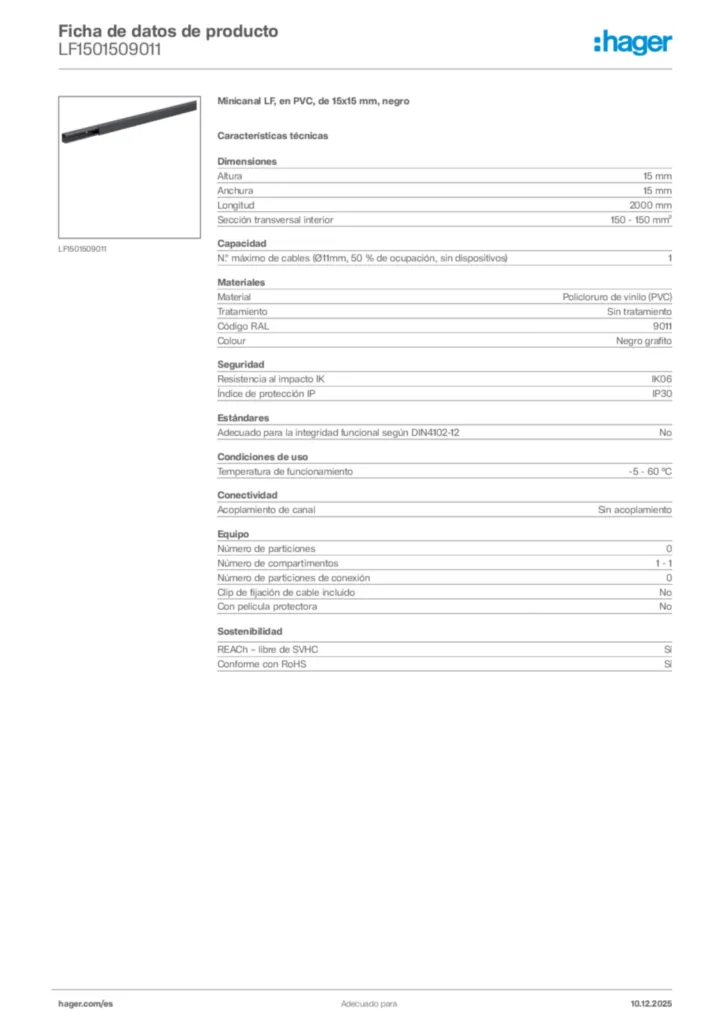 Imagen Hager Ficha de datos de producto LF1501509011 | Hager España