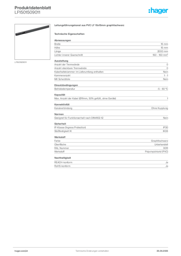 Bild Hager Produktdatenblatt LF1501509011 | Hager Deutschland