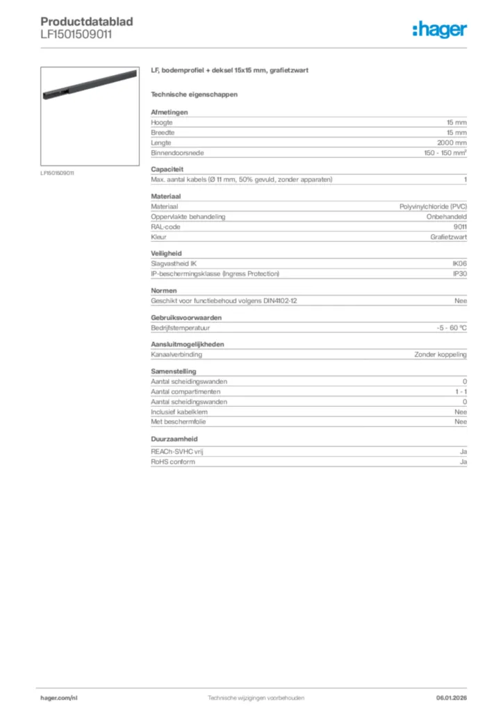 Afbeelding Hager Productdatablad LF1501509011 | Hager Nederland