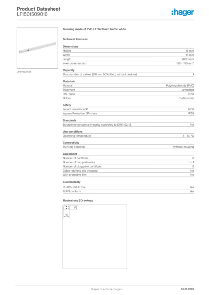 Image Hager Product data sheet LF1501509016  | Hager Africa