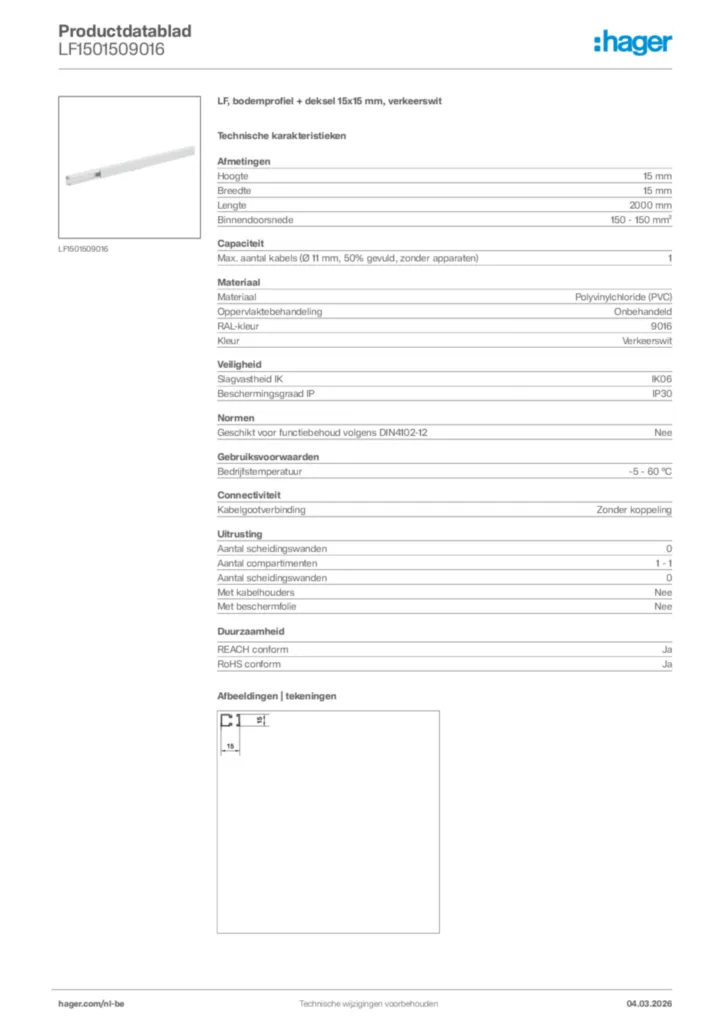 Afbeelding Hager Productdatablad LF1501509016 | Hager Belgium