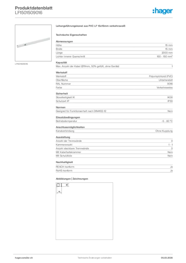 Bild Hager Produktdatenblatt LF1501509016 | Hager Schweiz