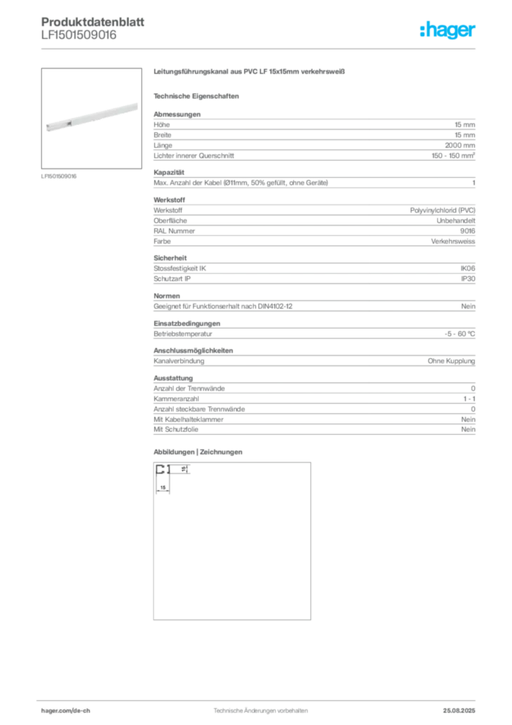 Bild Hager Produktdatenblatt LF1501509016 | Hager Schweiz