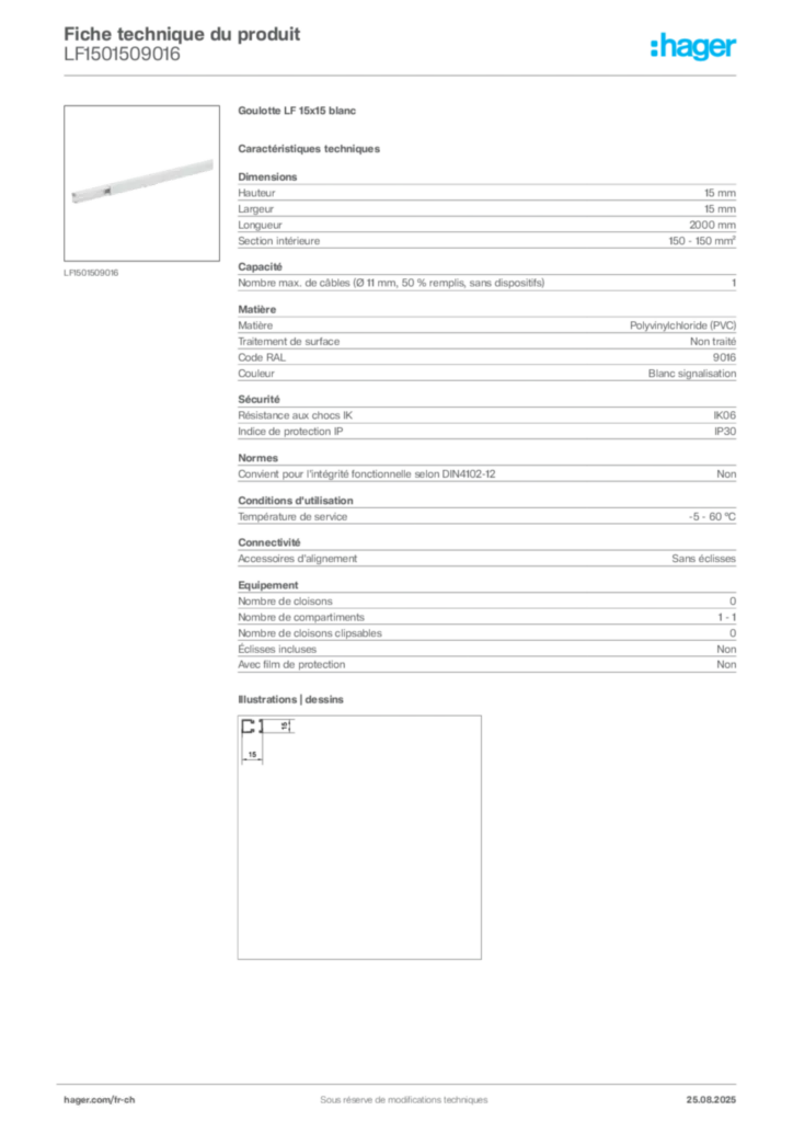 Image Hager Fiche technique du produit LF1501509016 | Hager Suisse