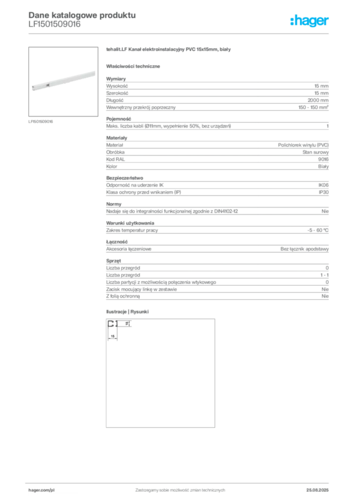 Zdjęcie Hager Dane katalogowe produktu LF1501509016 | Hager Polska