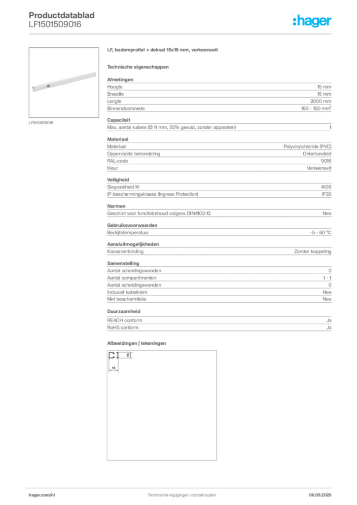 Afbeelding Hager Productdatablad LF1501509016 | Hager Nederland