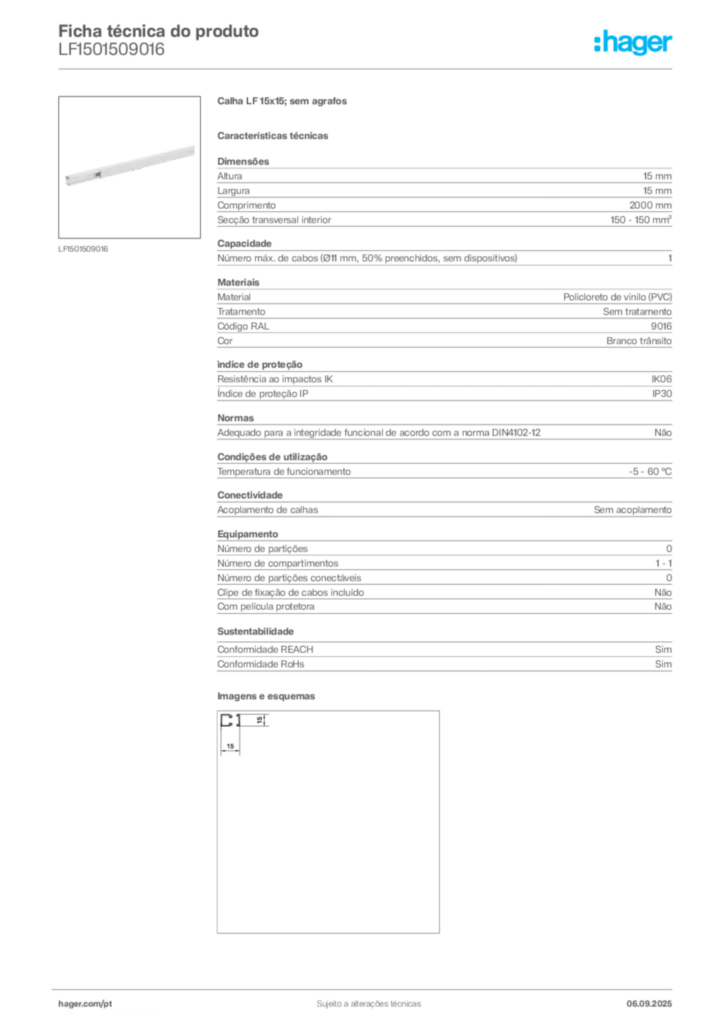 Imagem Hager Ficha técnica do produto LF1501509016 | Hager Portugal