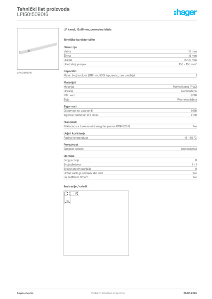 Slika Hager Product data sheet LF1501509016  | Hager