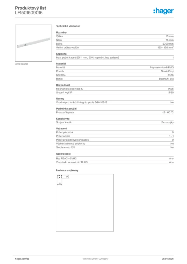 Obrázek Hager Product data sheet LF1501509016 | Hager