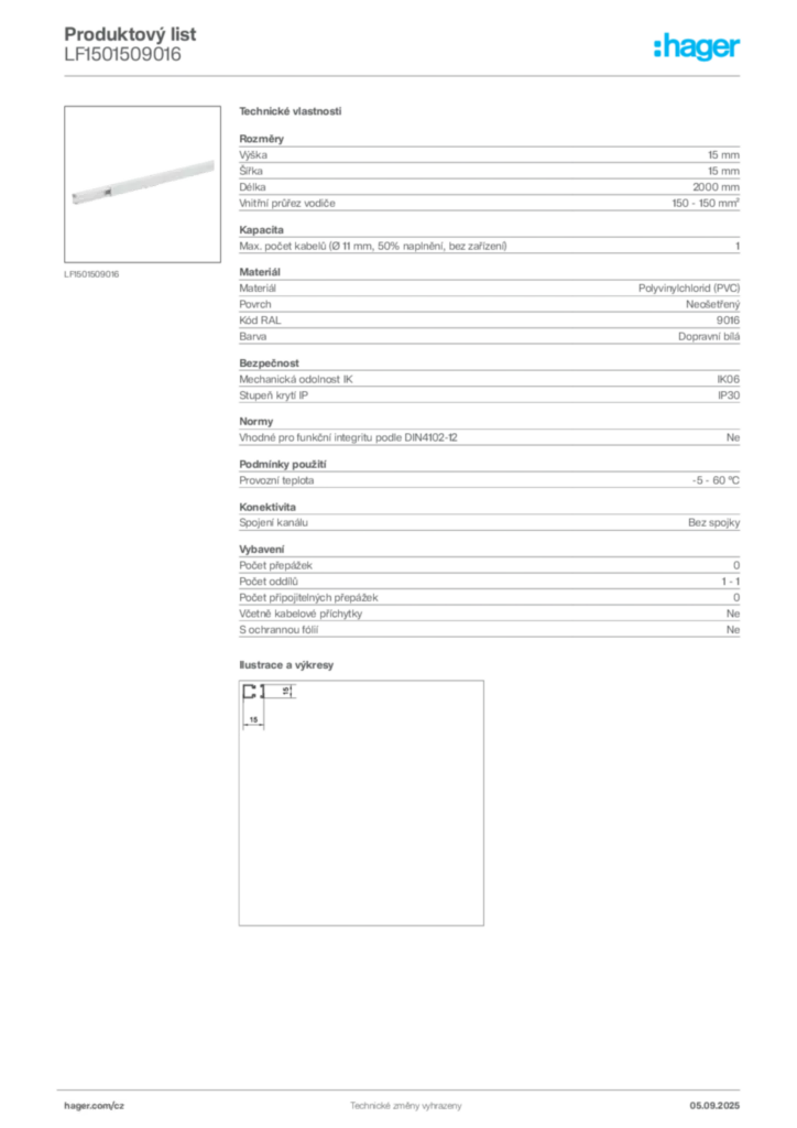 Obrázek Hager Produktový list LF1501509016 | Hager
