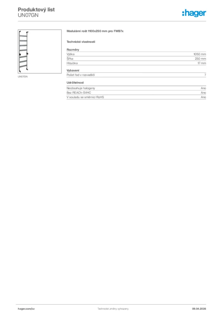 Obrázek Hager Product data sheet UN07GN | Hager