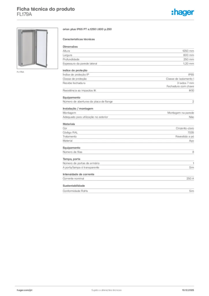 Imagem Hager Ficha técnica do produto FL179A | Hager Portugal