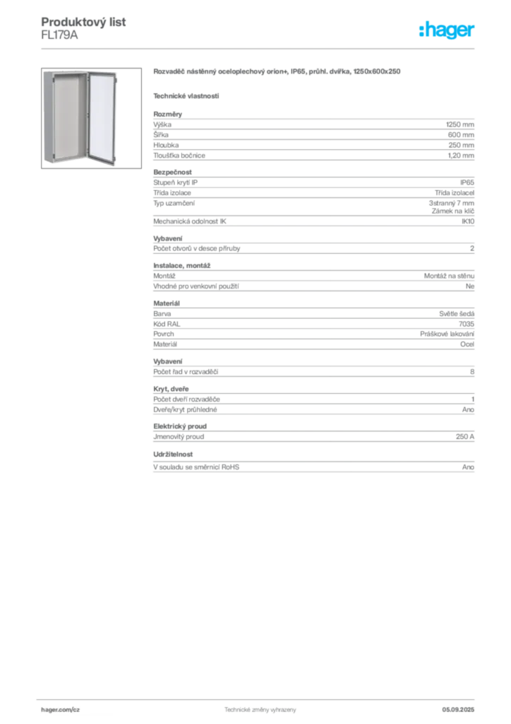 Obrázek Hager Produktový list FL179A | Hager