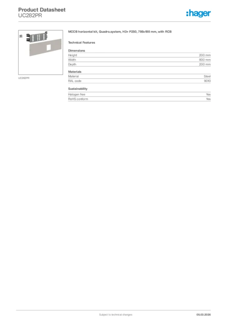 Image Hager Product data sheet UC282PR  | Hager Africa