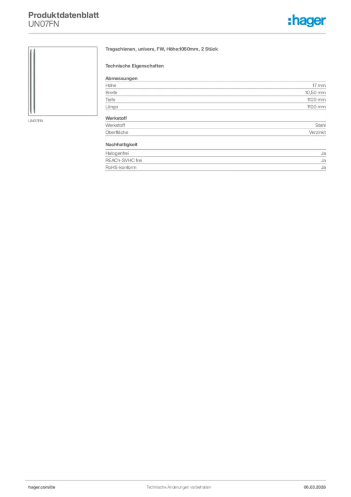 Bild Hager Produktdatenblatt UN07FN | Hager Deutschland