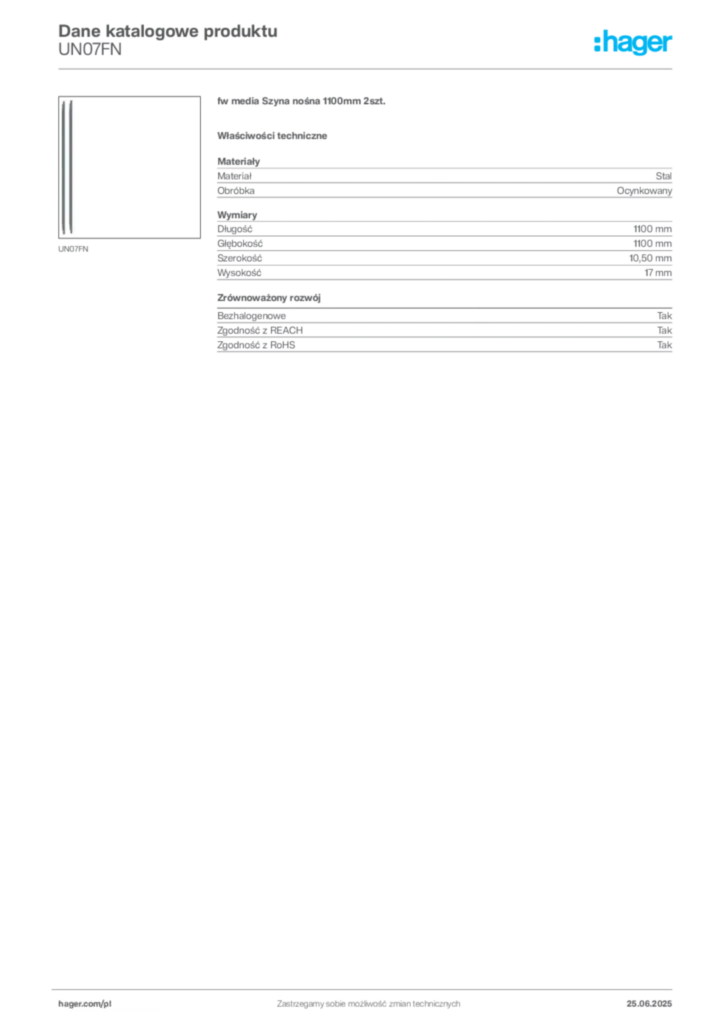 Zdjęcie Hager Dane katalogowe produktu UN07FN | Hager Polska