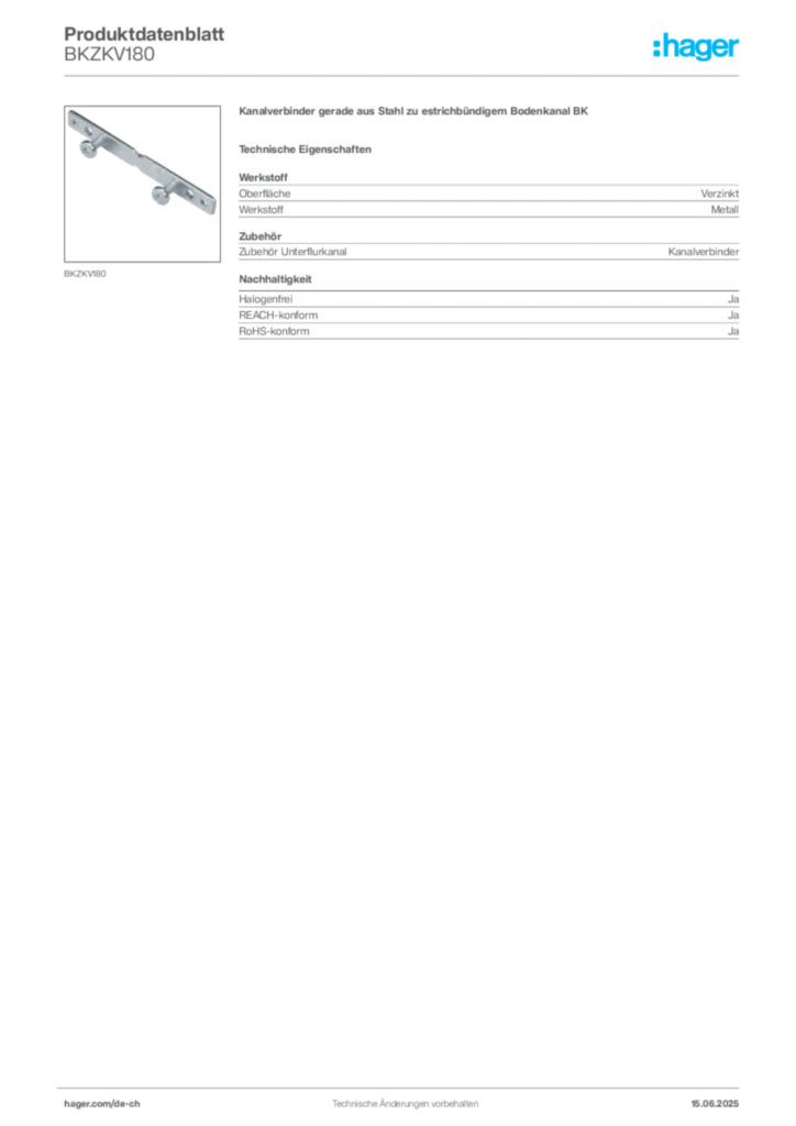 Bild Hager Produktdatenblatt BKZKV180 | Hager Schweiz