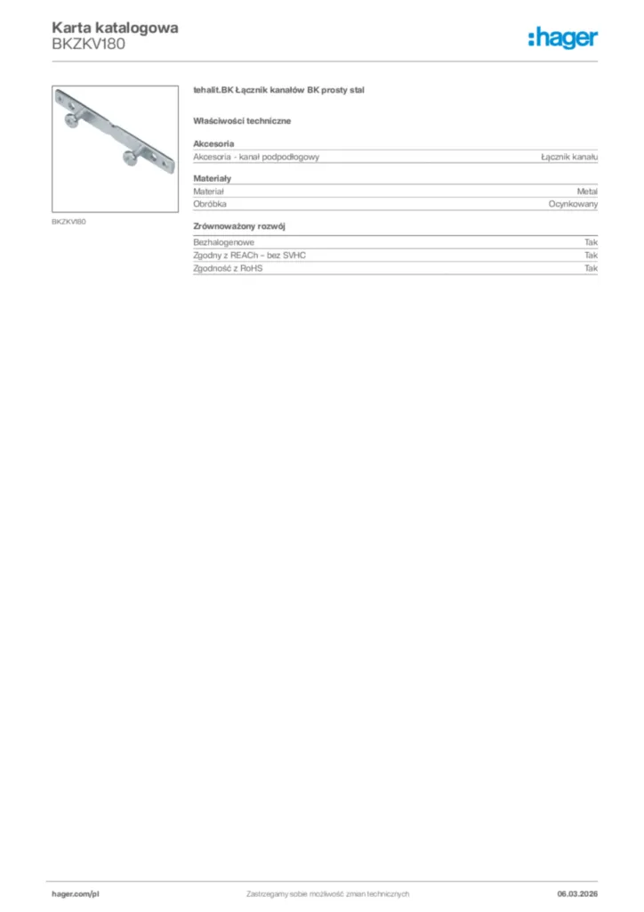 Zdjęcie Hager Karta katalogowa BKZKV180 | Hager Polska