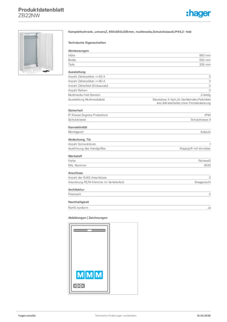 Bild Hager Produktdatenblatt ZB22NW | Hager Deutschland