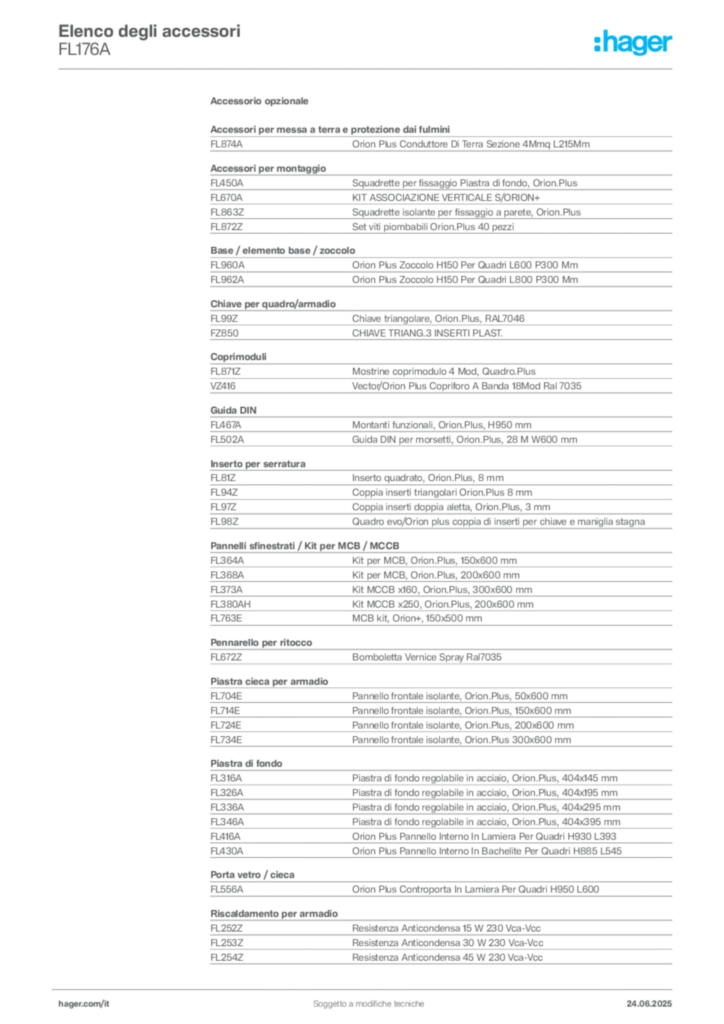 Immagine Hager Scheda tecnica del prodotto FL176A | Hager Italia