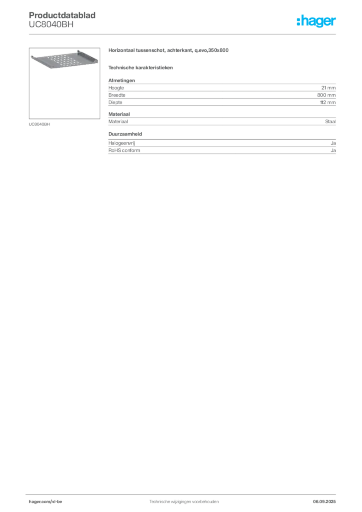 Afbeelding Hager Productdatablad UC8040BH | Hager Belgium