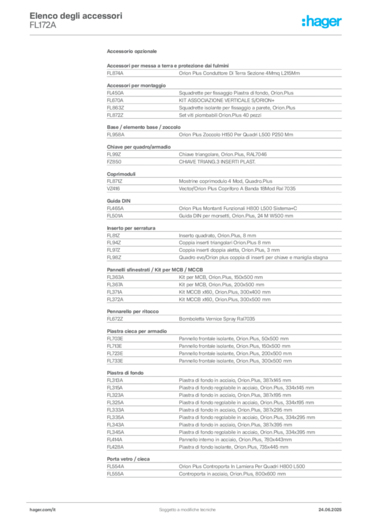 Immagine Hager Scheda tecnica del prodotto FL172A | Hager Italia