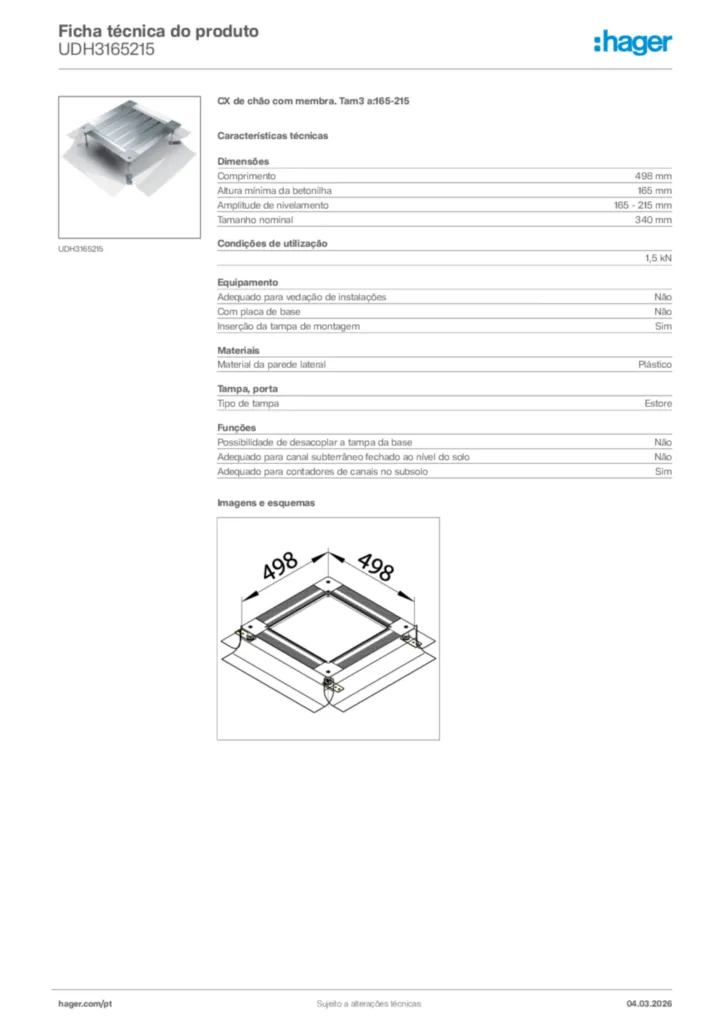 Imagem Hager Ficha técnica do produto UDH3165215 | Hager Portugal