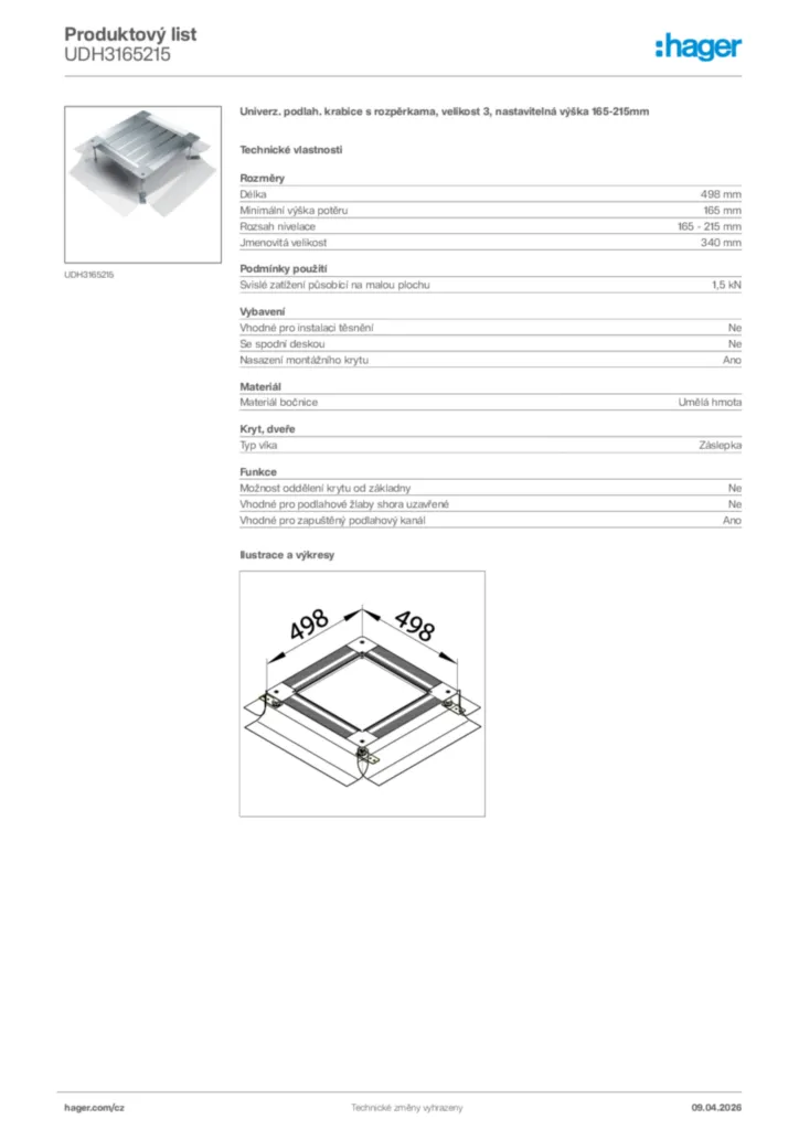 Obrázek Hager Product data sheet UDH3165215 | Hager