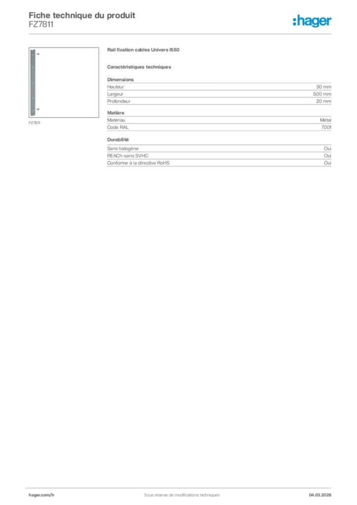 Image Hager Fiche technique du produit FZ7811 | Hager France