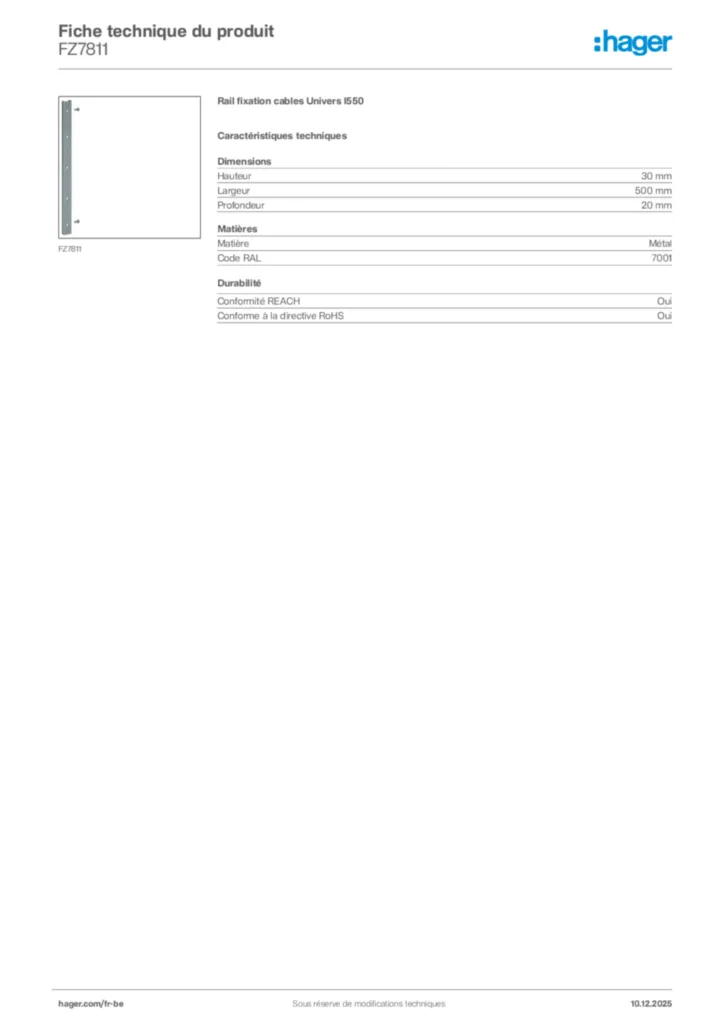 Image Hager Fiche technique du produit FZ7811 | Hager Belgique