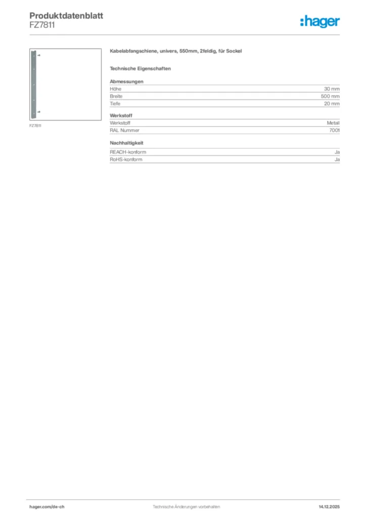 Bild Hager Produktdatenblatt FZ7811 | Hager Schweiz