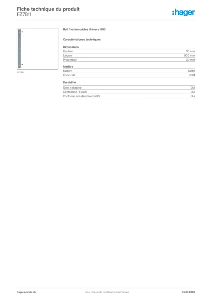 Image Hager Fiche technique du produit FZ7811 | Hager Suisse