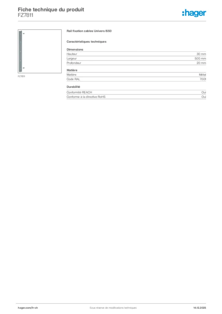 Image Hager Fiche technique du produit FZ7811 | Hager Suisse