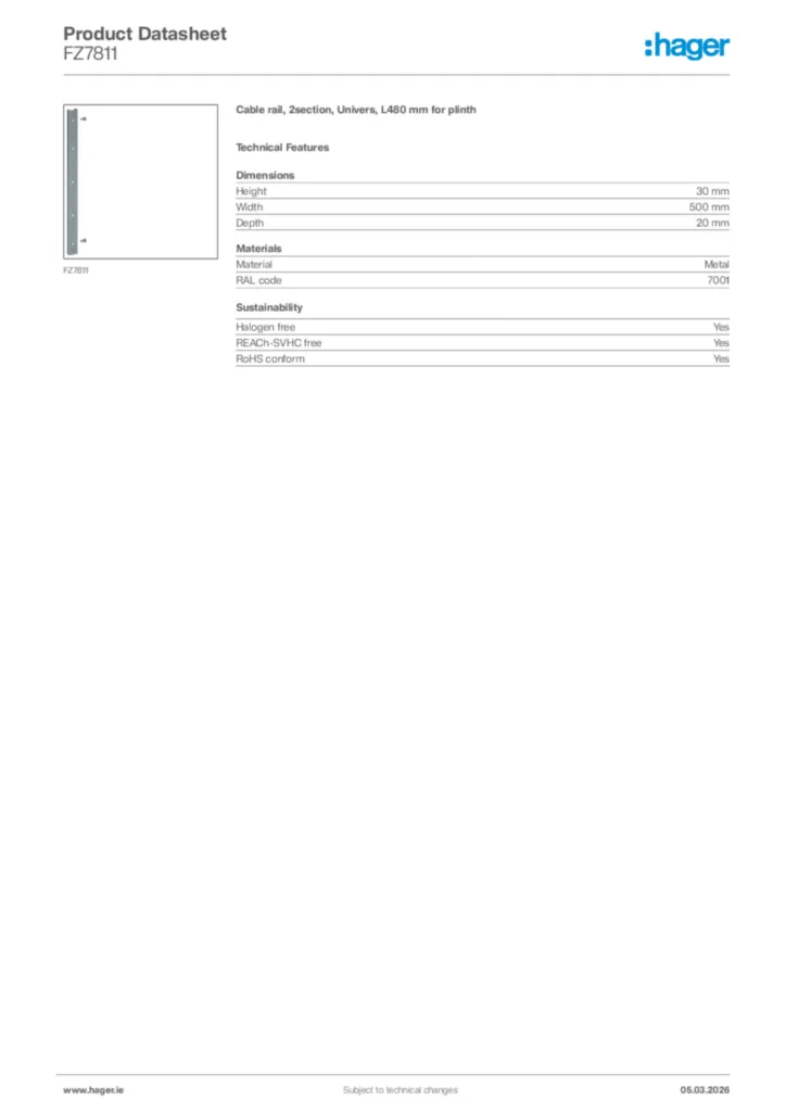Image Hager Product data sheet FZ7811  | Hager