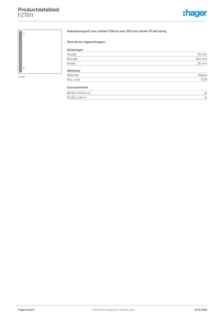 Afbeelding Hager Productdatablad FZ7811 | Hager Nederland