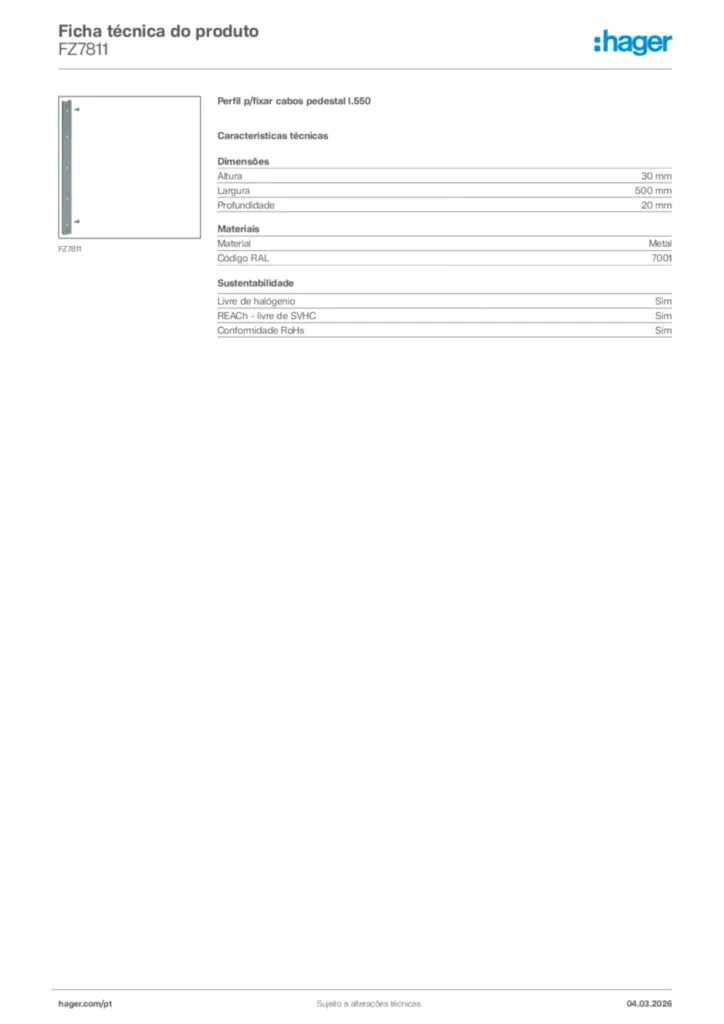 Imagem Hager Ficha técnica do produto FZ7811 | Hager Portugal