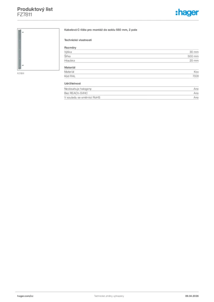 Obrázek Hager Product data sheet FZ7811 | Hager