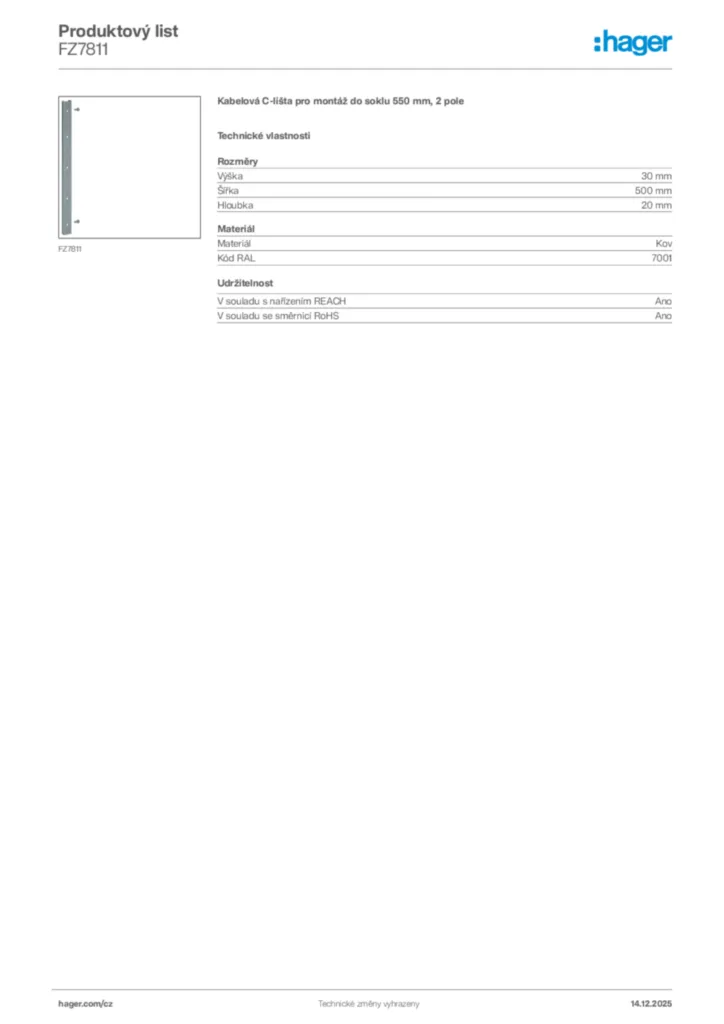 Obrázek Hager Produktový list FZ7811 | Hager