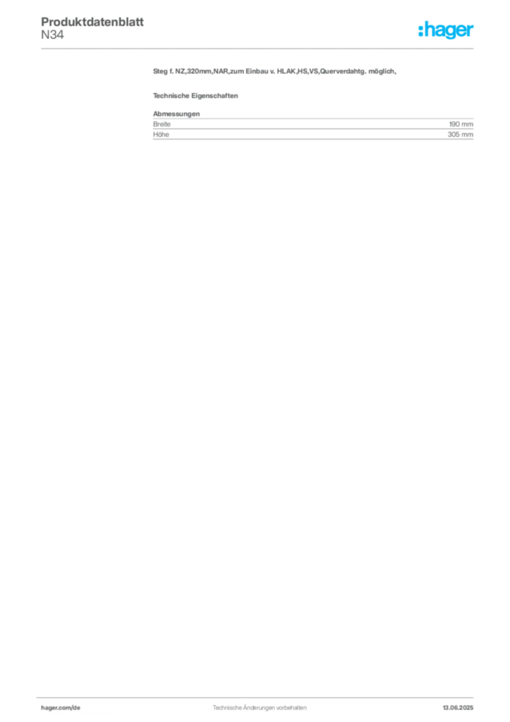 Bild Hager Produktdatenblatt N34 | Hager Deutschland