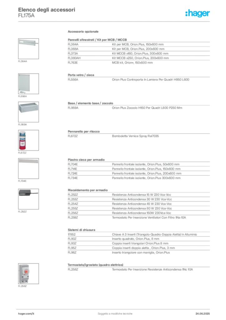 Immagine Hager Scheda tecnica del prodotto FL175A | Hager Italia