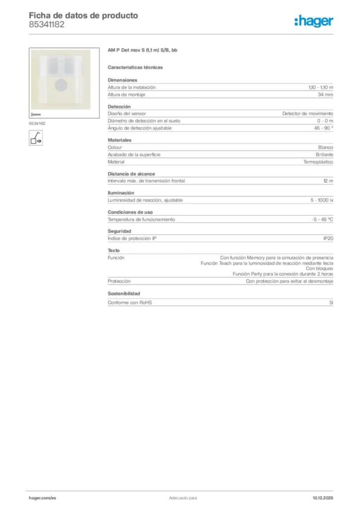 Imagen Hager Ficha de datos de producto 85341182 | Hager España