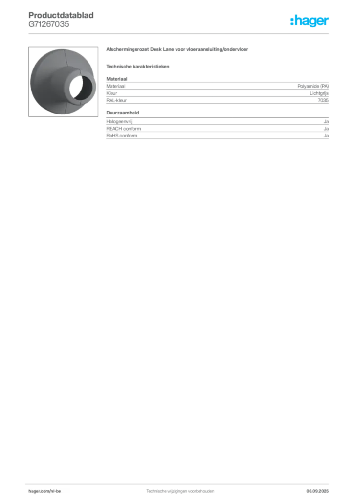 Afbeelding Hager Productdatablad G71267035 | Hager Belgium