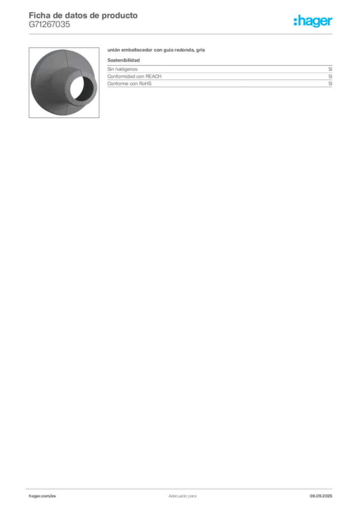 Imagen Hager Ficha de datos de producto G71267035 | Hager España