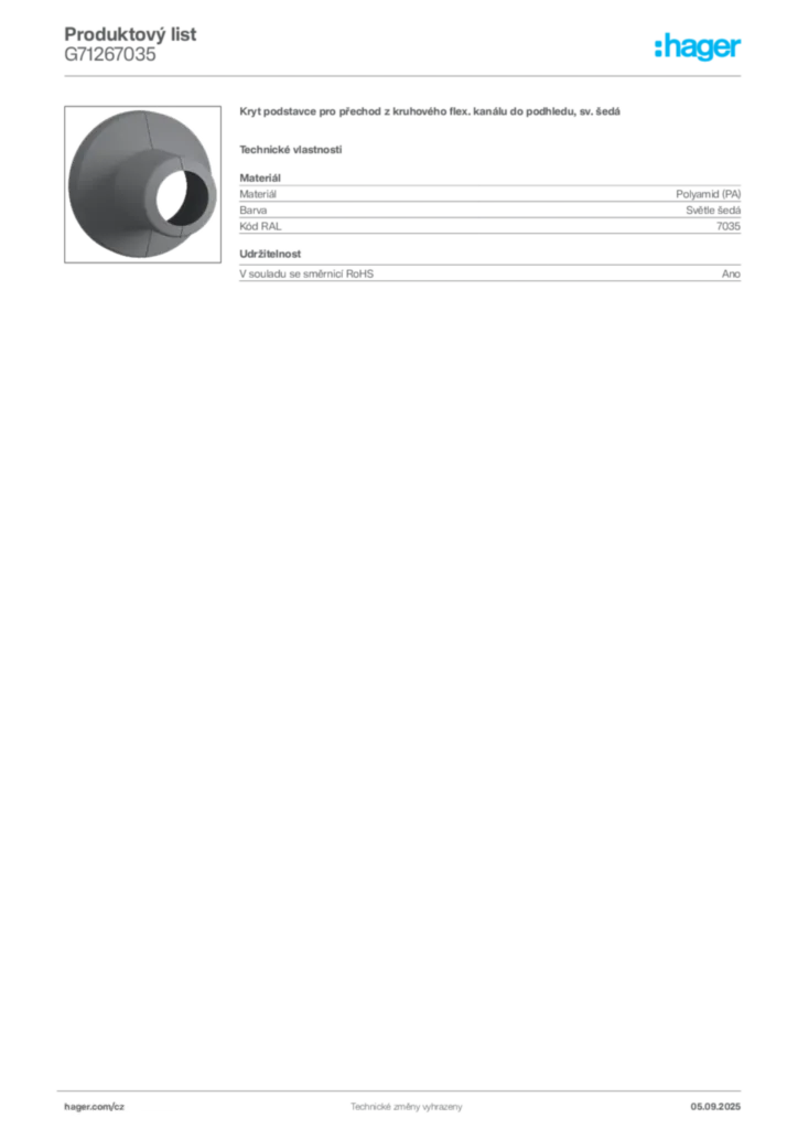 Obrázek Hager Produktový list G71267035 | Hager